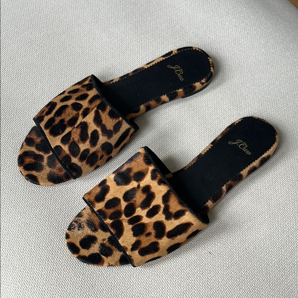 J. Crew Leopard Faux Fur Slide Sandal